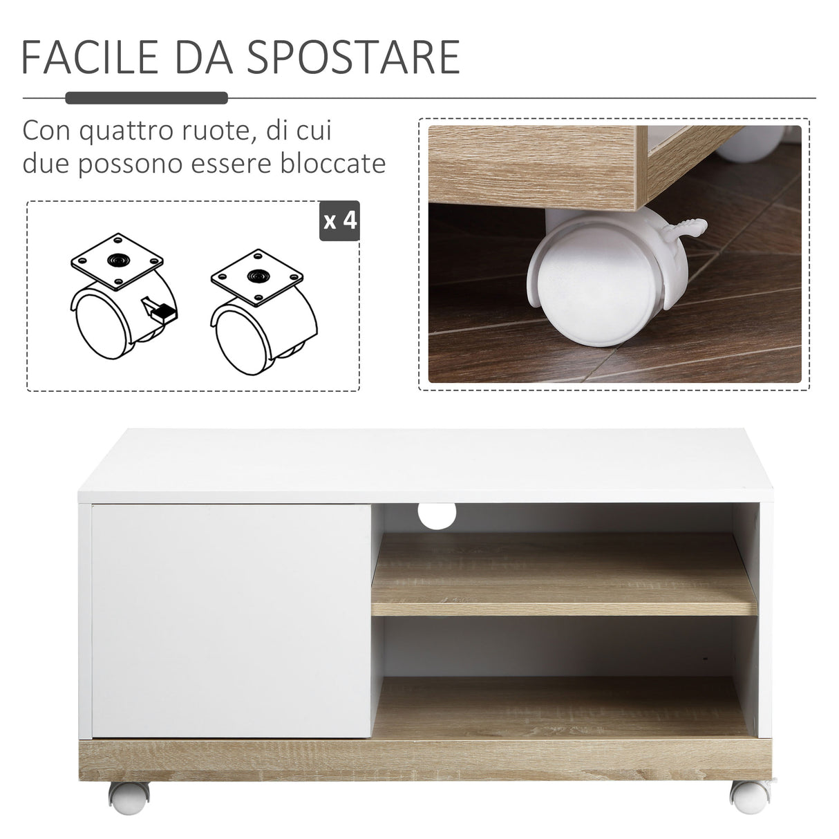 easycomfort easycomfort carrello porta tv con 1 anta e vani aperti mobile per tv fino 42 con ruote 80x45x39 5cm