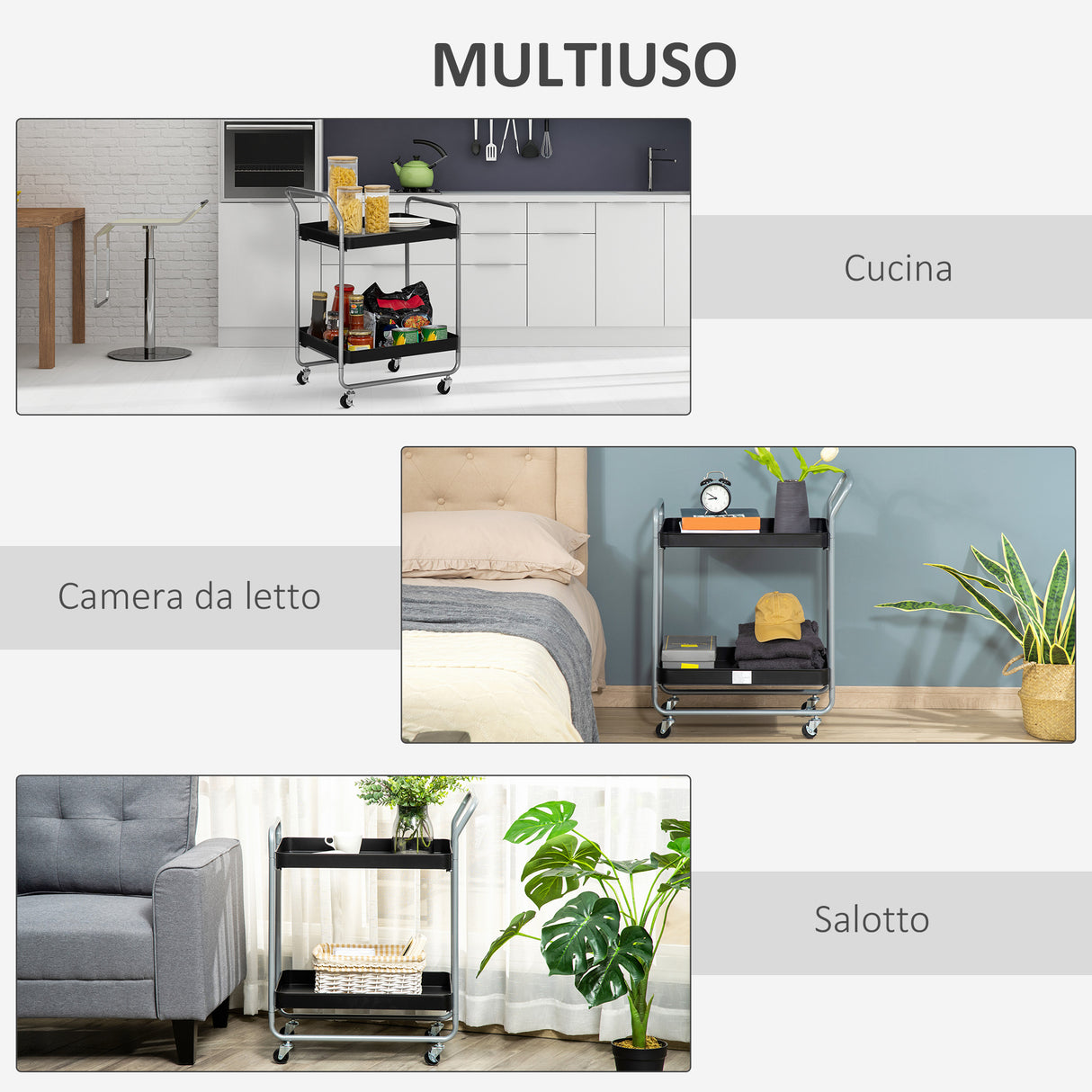 easycomfort easycomfort carrello portavivande a 2 livelli con maniglie e ruote girevoli in metallo 63x40 4x83 5 cm