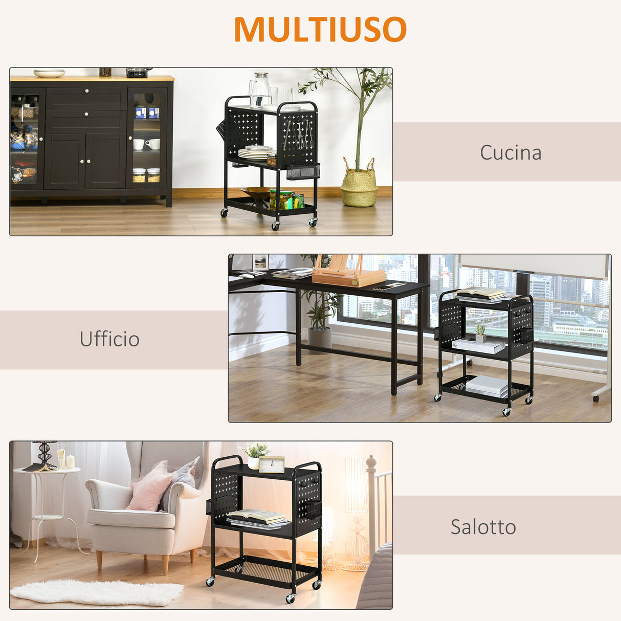 easycomfort easycomfort carrello portavivande a 3 livelli con spazio multiuso maniglie e 4 ruote 70x33 4x80 5 cm