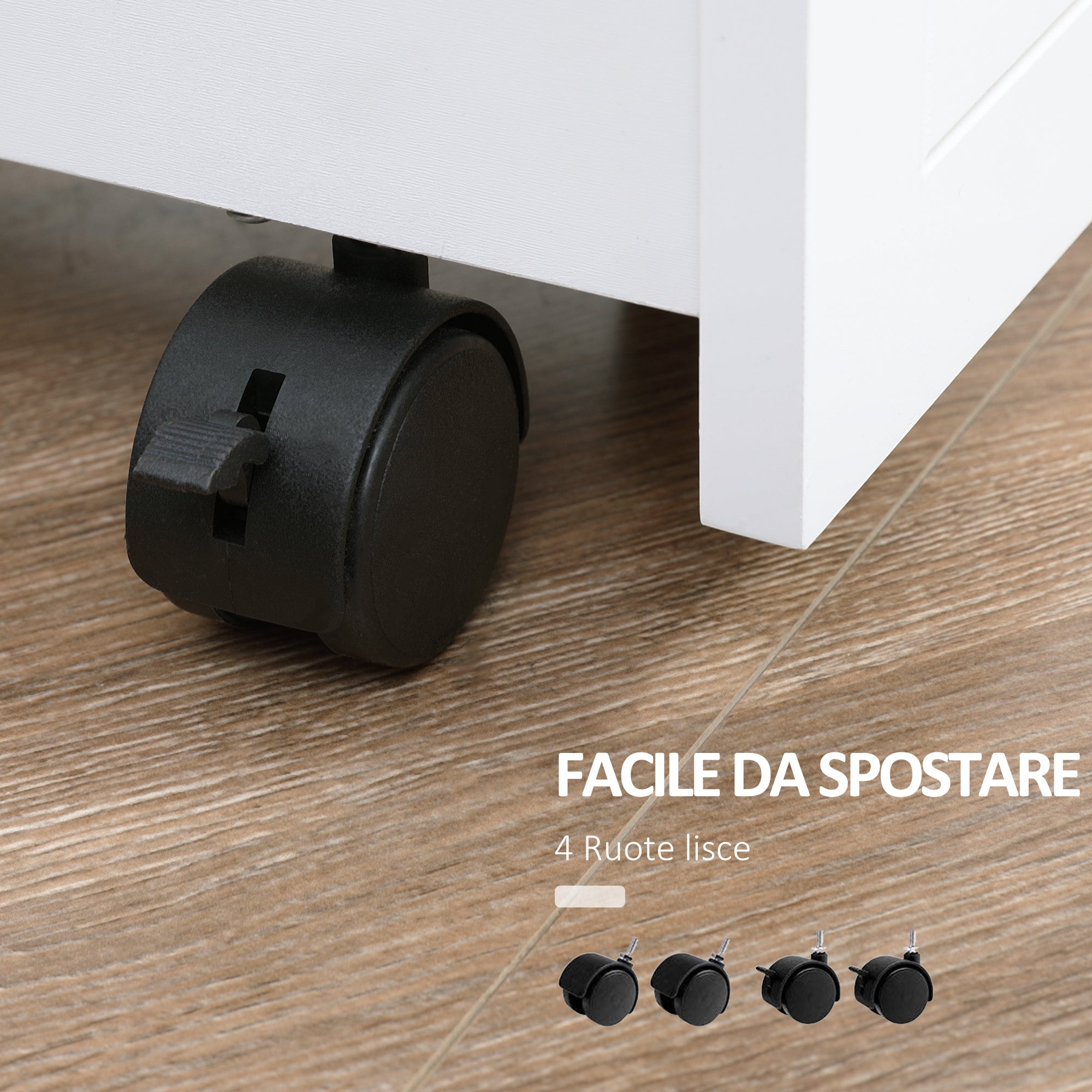 EASYCOMFORT Carrello Portaoggetti per il Bagno in Legno Bianco Stretto 13cm  e con 4 Ruote