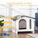 easycomfort easycomfort casetta per cani rialzata con vassoio per 2 ciotole finestre e cuscino in gommapiuma 70x64x56cm grigia e bianca