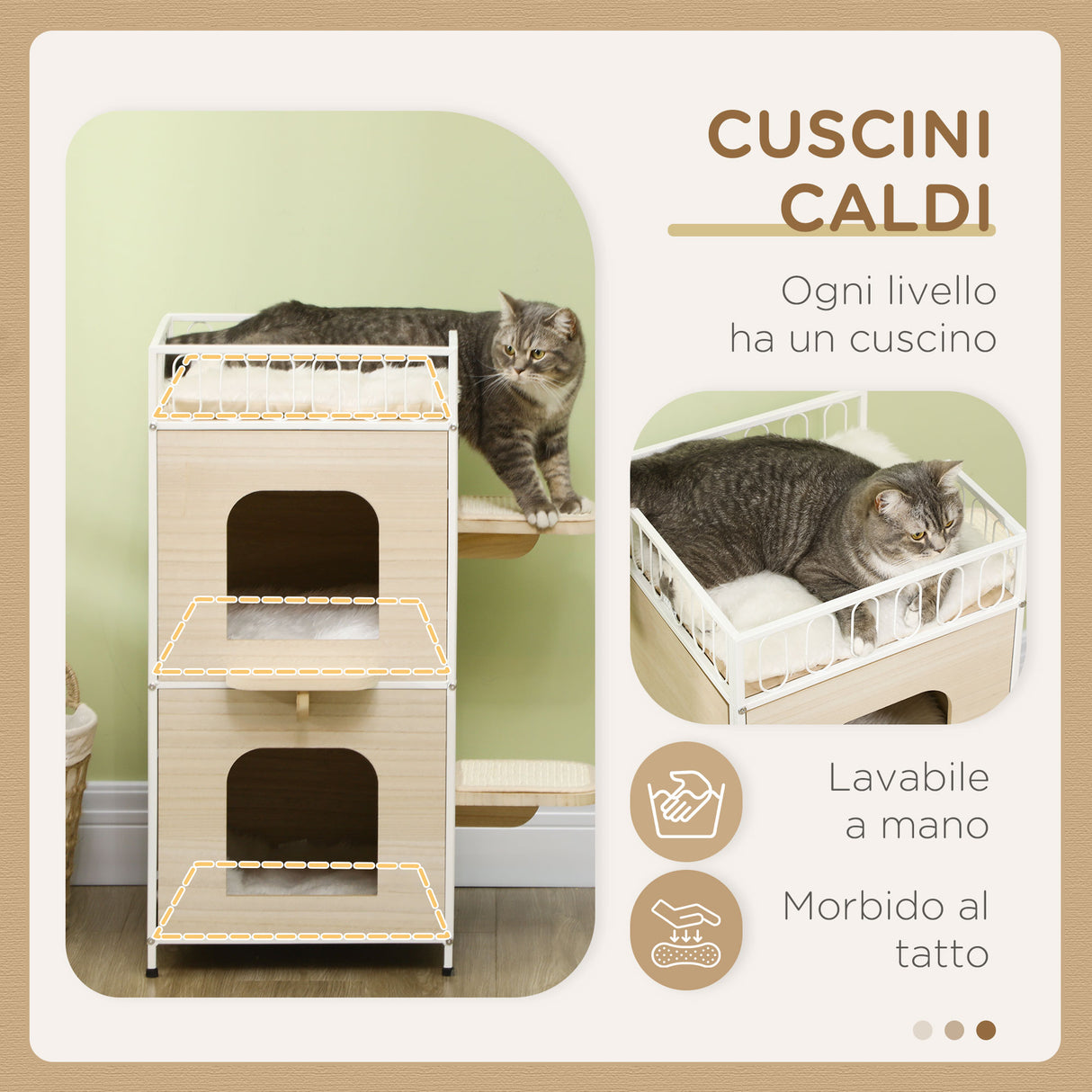 easycomfort easycomfort casetta per gatti a 3 piani con tiragraffi e superficie recintata 40x40x84 cm color legno e bianco