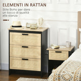 easycomfort easycomfort cassettiera 3 cassetti in truciolato e rattan per soggiorno e camera da letto 60x40x80 cm nero e color legno