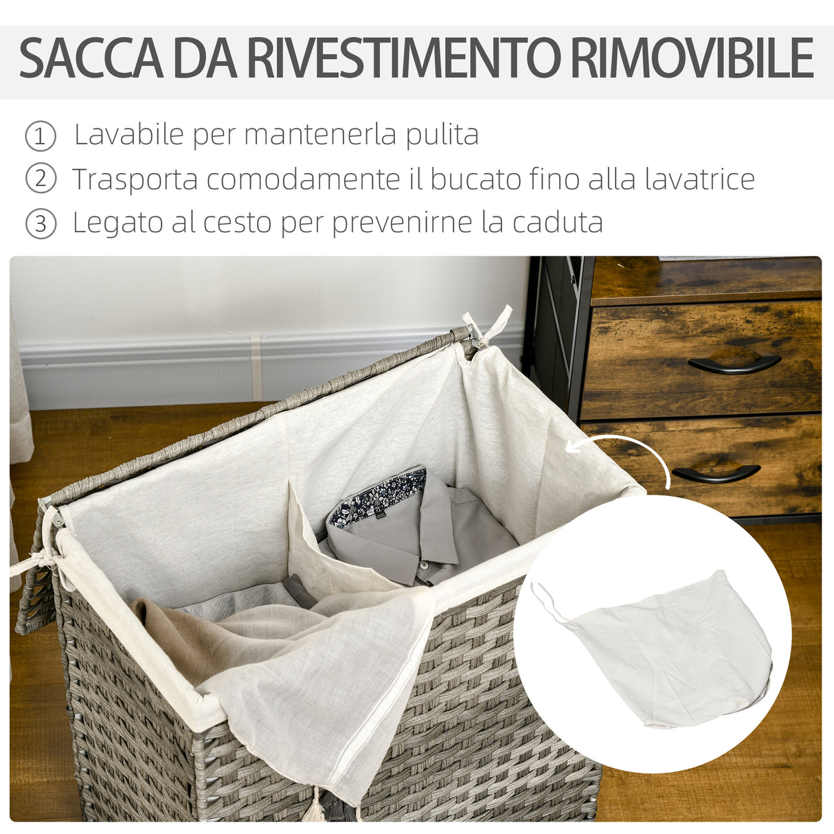 easycomfort easycomfort cesto portabiancheria a 2 sezioni e capacita 100l con sacca interna removibile 56 5x33x61 cm grigio
