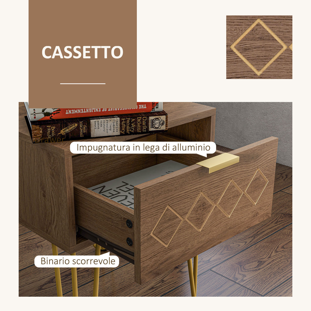 easycomfort easycomfort comodini moderni set 2 pezzi in truciolato e acciaio con cassetto 39 5x41x49 cm marrone