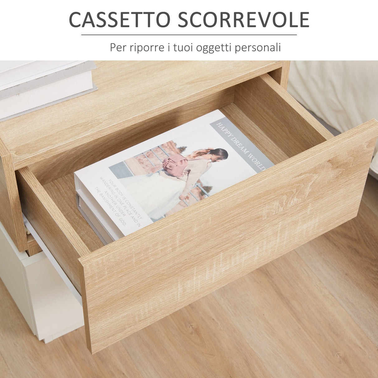 easycomfort easycomfort comodino con 2 cassetti in legno design moderno e impilabile 50x40x47 5cm