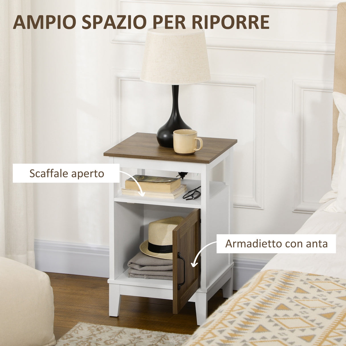 easycomfort easycomfort comodino con armadietto e ripiano in truciolato dallo stile rustico 38 5x35x59 7cm bianco