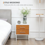 easycomfort easycomfort comodino moderno a 2 cassetti in metallo e legno 40x39x48cm marrone e bianco