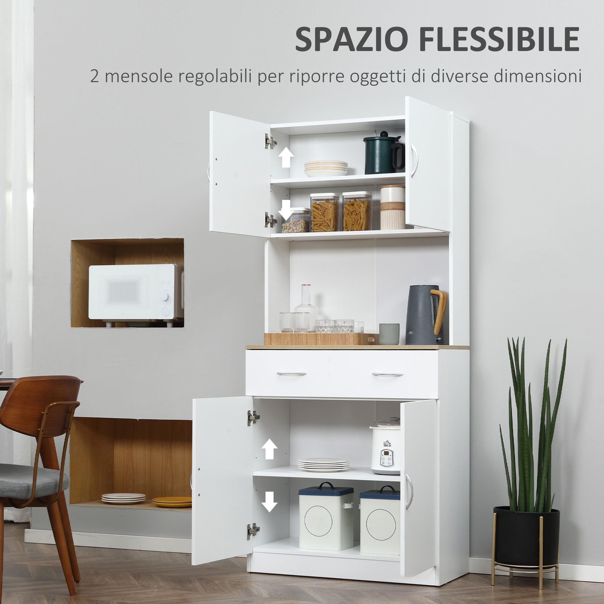 EASYCOMFORT Credenza Cucina con Armadietti a 2 Ante e Cassetto in Legno,  80x40x180cm, Bianco