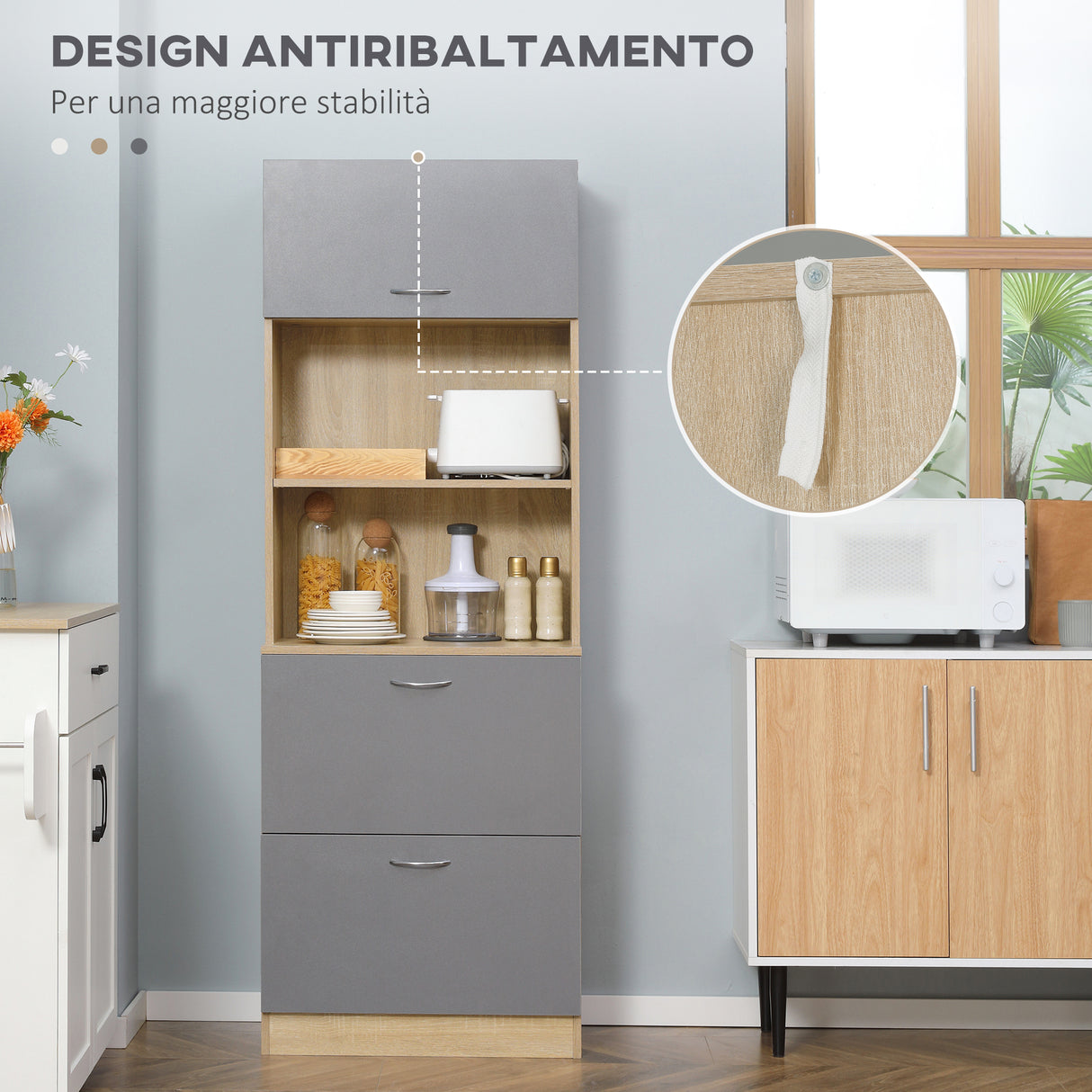 easycomfort easycomfort credenza moderna per cucina con 2 cassetti e armadietto madia in legno 60x38x168cm grigio