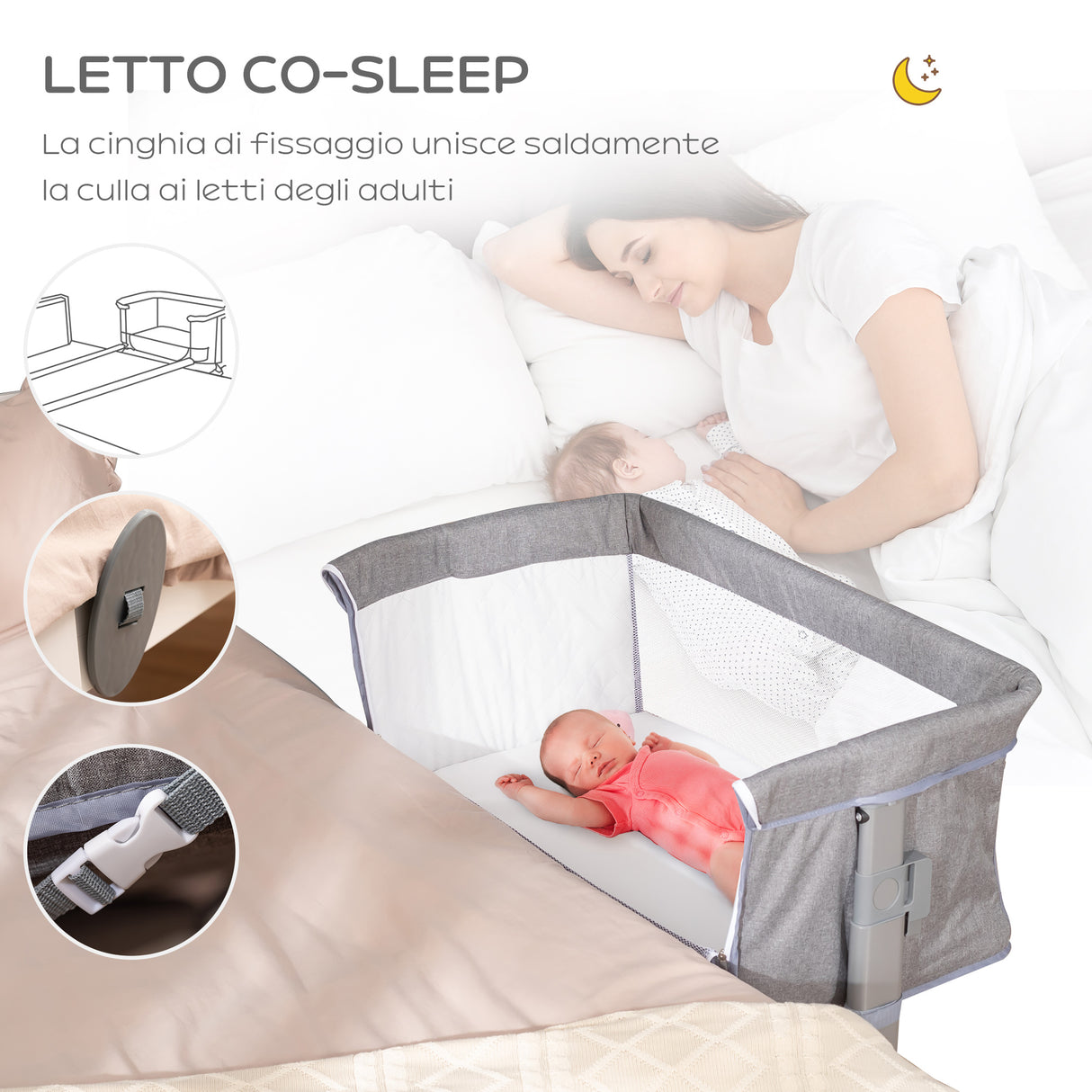easycomfort easycomfort culla fianco letto con altezza regolabile lettino co sleeping pieghevole con tessuto a rete e borsa di trasporto 86x50x83cm grigio