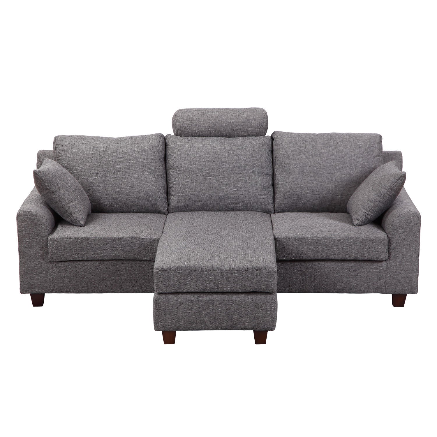 EASYCOMFORT Divano a 3 Posti con Poggiapiedi e Cuscini in Tessuto, Grigio  Scuro, 194x80x86cm