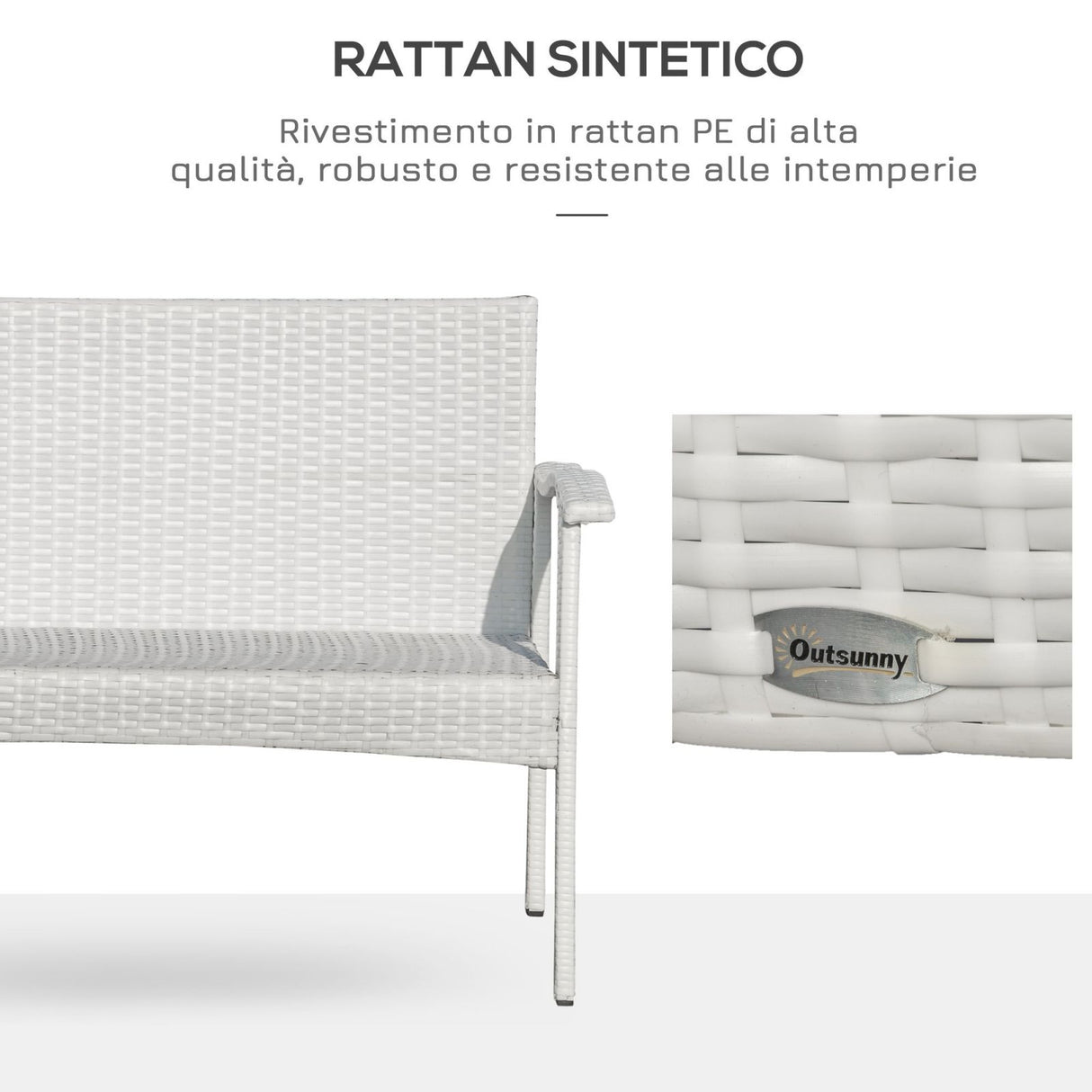 easycomfort easycomfort divano da esterno 2 posti in rattan pe panchina da giardino con cuscini e braccioli 120x63x77cm bianco ean 8055776911304
