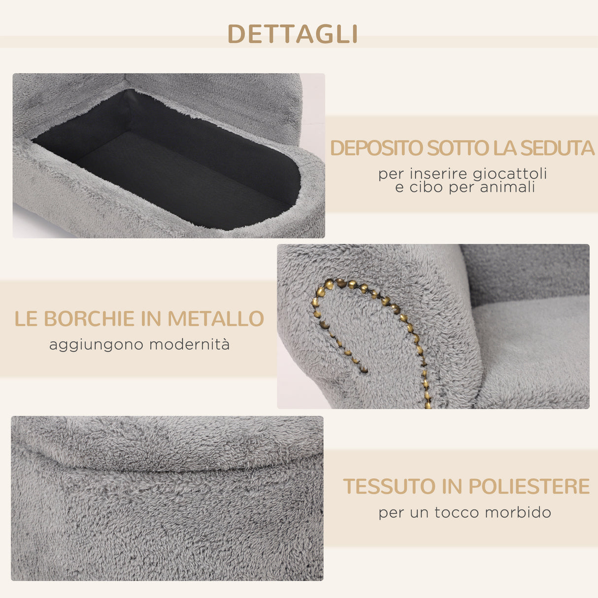 easycomfort easycomfort divano per cani e gatti con vano contenitore e rivestimento vellutato 80x40x46cm grigio scuro