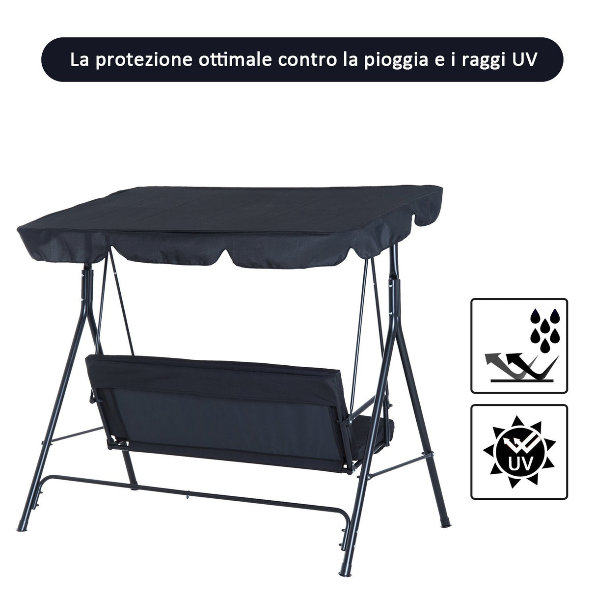 easycomfort easycomfort dondolo a 3 posti con tettuccio parasole inclinabile in acciaio nero ean 8054111848862