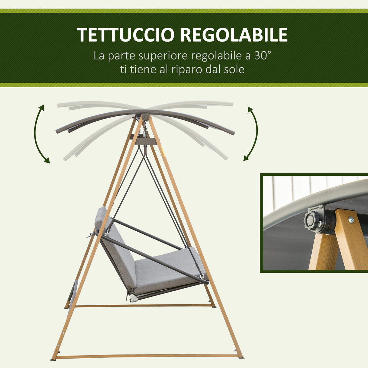 easycomfort easycomfort dondolo da giardino 3 posti con tettuccio regolabile in acciaio 224x133x173cm grigio