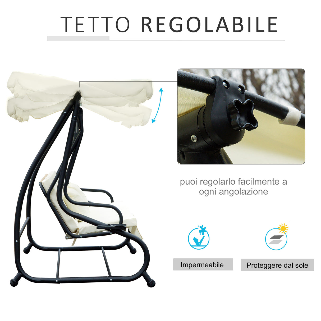 easycomfort easycomfort dondolo da giardino 3 posti convertibile in letto a dondolo con tetto regolabile 2 portabicchieri crema 200120164cm