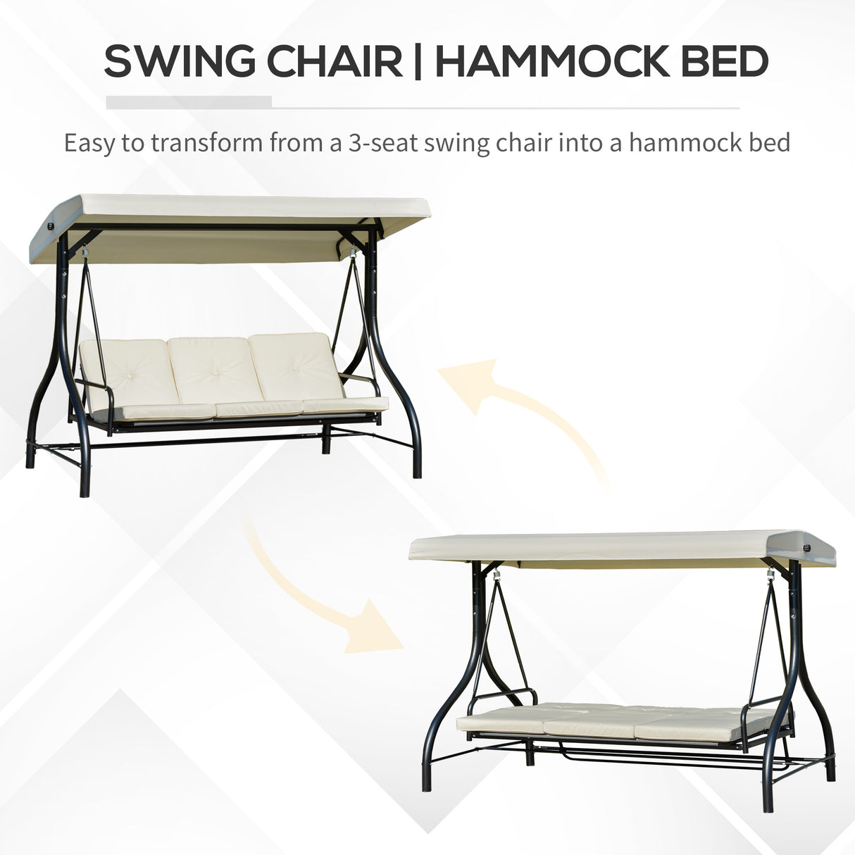 easycomfort easycomfort dondolo letto da giardino 3 posti con tettuccio regolabile metallo e poliestere beige