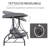 easycomfort easycomfort dondolo letto da giardino 3 posti con tettuccio regolabile metallo e poliestere grigio