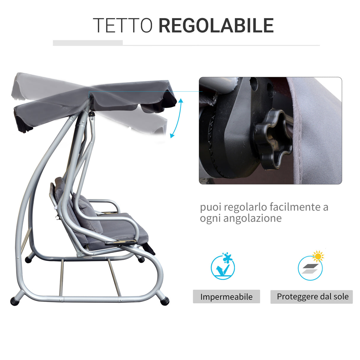 easycomfort easycomfort dondolo reclinabile 3 posti con tetto in poliestere grigio