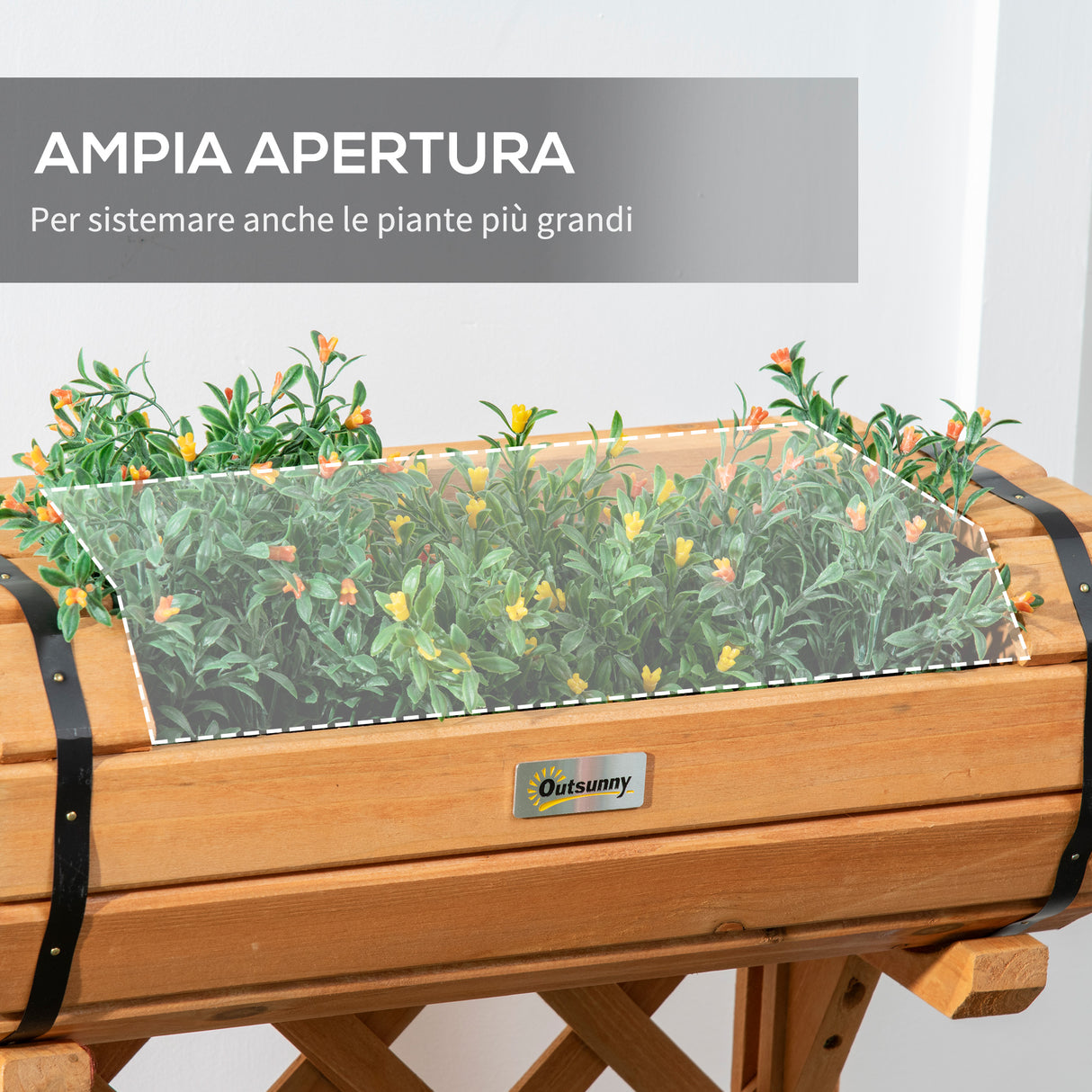 easycomfort easycomfort fioriera da esterno a mezza botte in legno di abete marrone con grigliato per rampicanti 45x35x112 cm