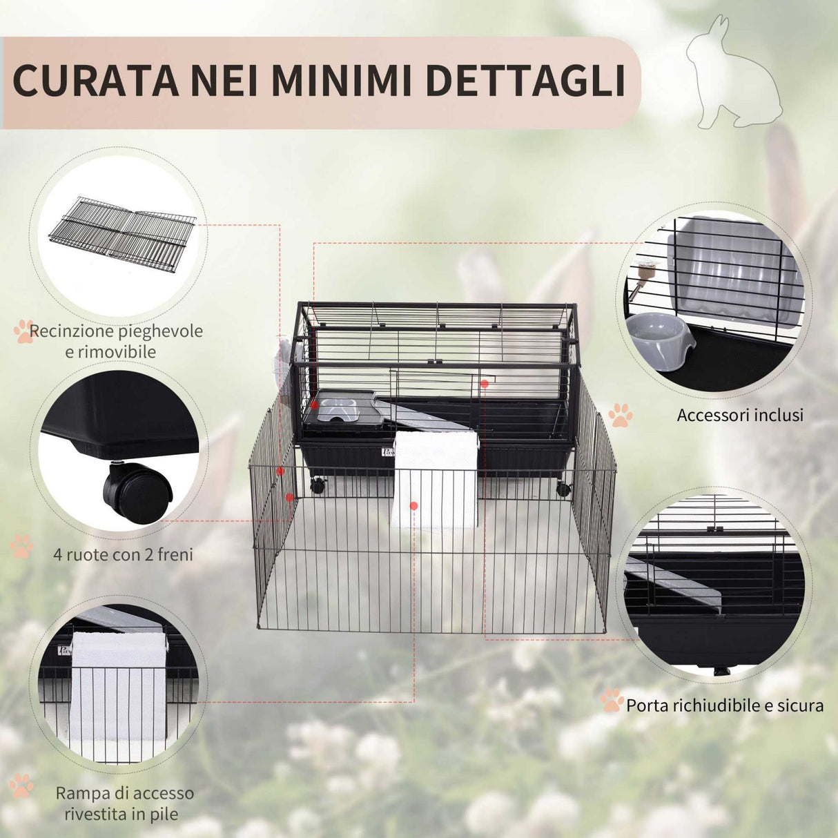 easycomfort easycomfort gabbia per conigli cincilla porcellini dindia e roditori per interni in metallo nero 88x128 5x56cm