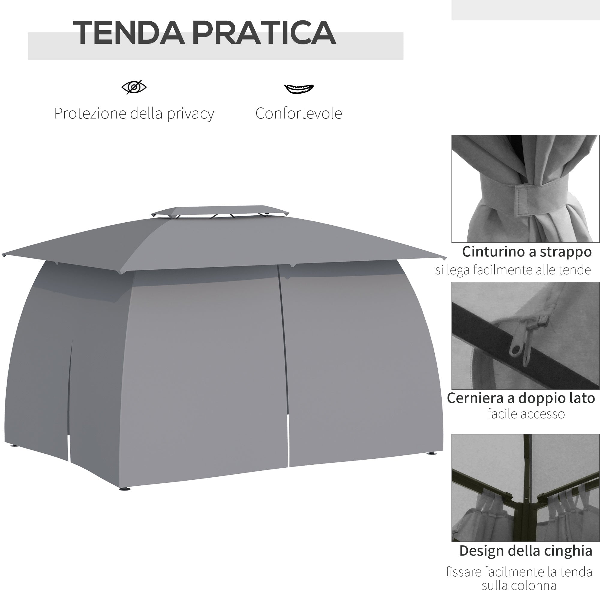 EASYCOMFORT Gazebo da Giardino 4x3m con Doppio Tettuccio, Pareti in  Poliestere e Struttura in Acciaio, Grigio