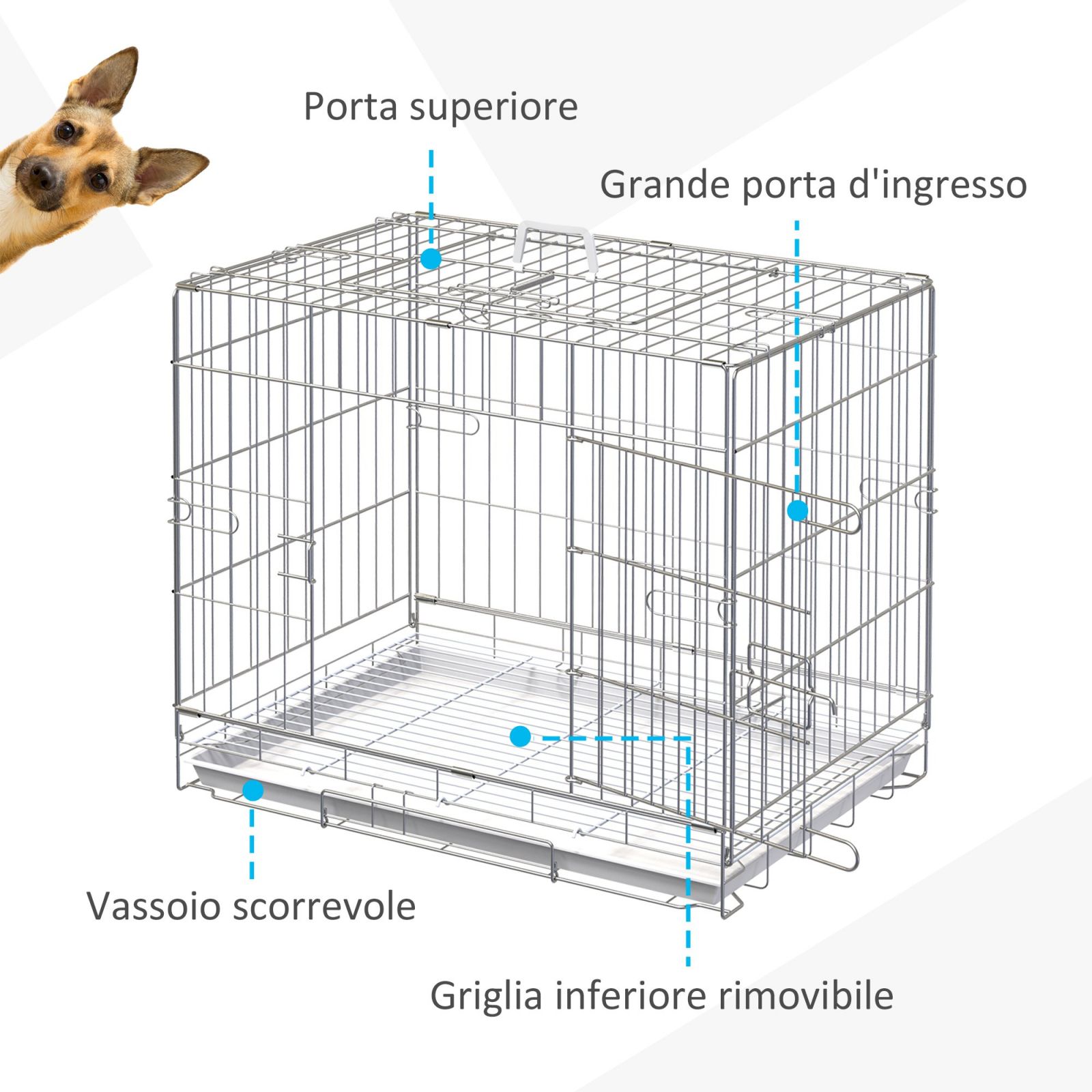EASYCOMFORT Kennel Gabbia per Cani Pieghevole in Acciaio Porta con Blocco