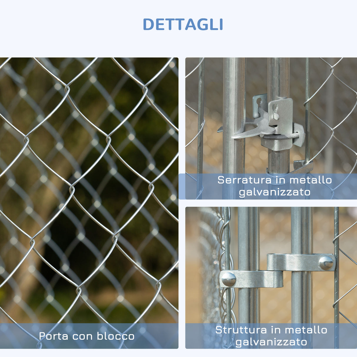 easycomfort easycomfort kennel per cani da esterno a maglie con porta con blocco in acciaio 400x400x182cm argento