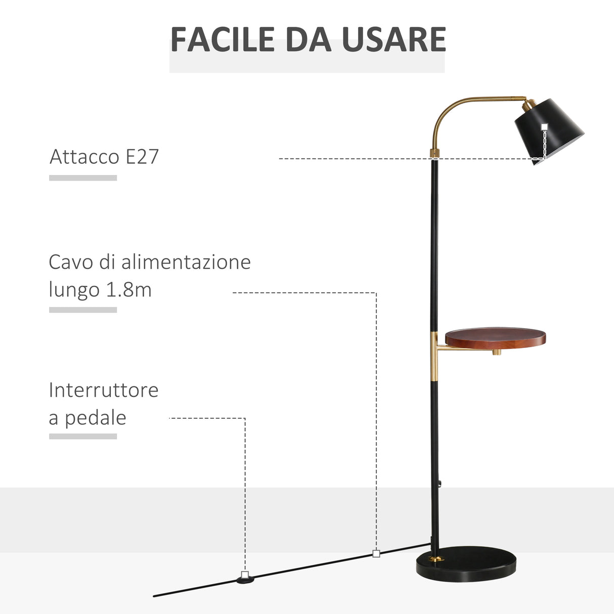 easycomfort easycomfort lampada da terra con ripiano da 29 5cm lampada da pavimento per salotto compatibile nero e oro
