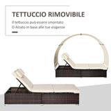 easycomfort easycomfort lettino sdraio da giardino doppia con tettuccio e schienale reclinabile in rattan pe marrone ecrema