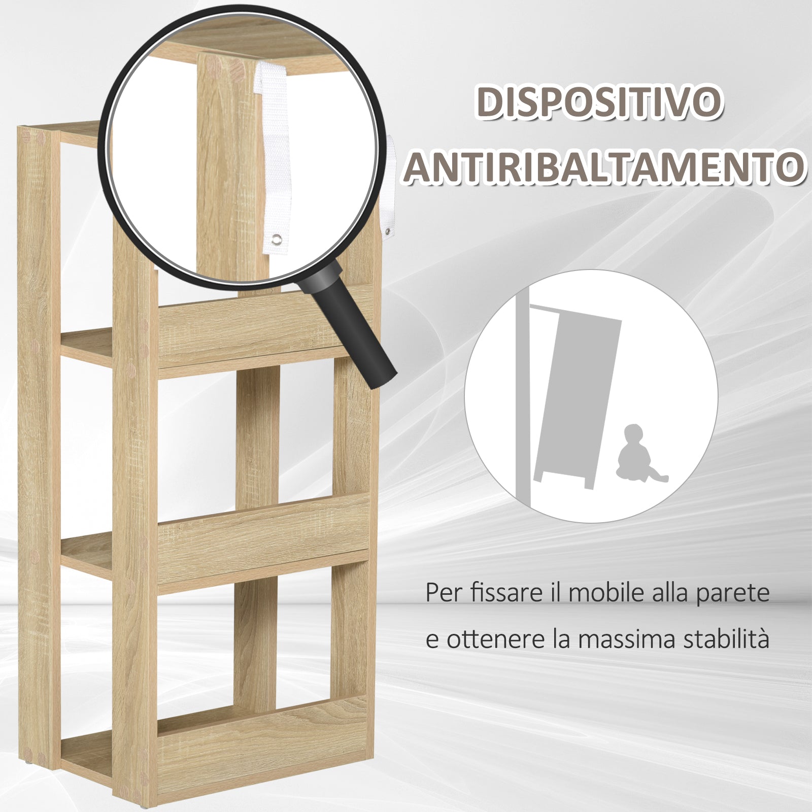 EASYCOMFORT Libreria Scaffale in Legno con 3 Ripiani Design  Antiribaltamento 40x29.2x87.9cm