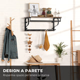 easycomfort easycomfort mensola portaoggetti salvaspazio a parete con 7 ganci e asta in acciaio e truciolato 66x30x27 cm