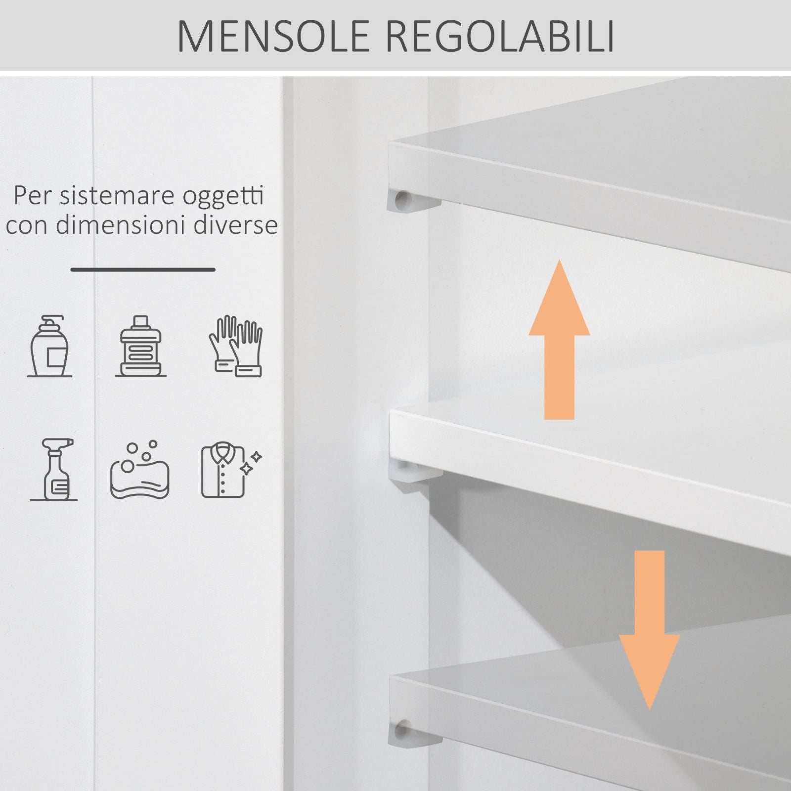 EASYCOMFORT Mobile Pensile Bagno a un'Anta con Mensola Regolabile,  41x18.5x52cm, Bianco e Grigio