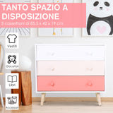 easycomfort easycomfort mobile cassettiera con gambe in legno di pino 3 cassetti bianco e rosa 90 x 42 x 80cm