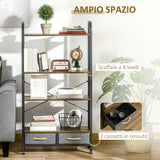 easycomfort easycomfort mobile libreria con 4 scaffali e 2 cassetti in truciolato acciaio e tessuto effetto lino 64x27 5x121 cm
