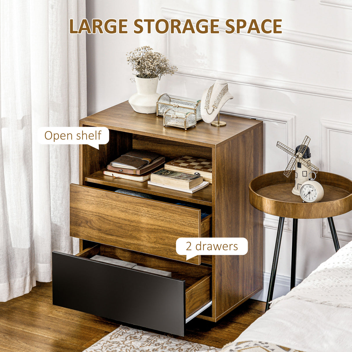 easycomfort easycomfort mobile multiuso con ripiano aperto e 2 cassetti in truciolato 60x48x78 cm marrone