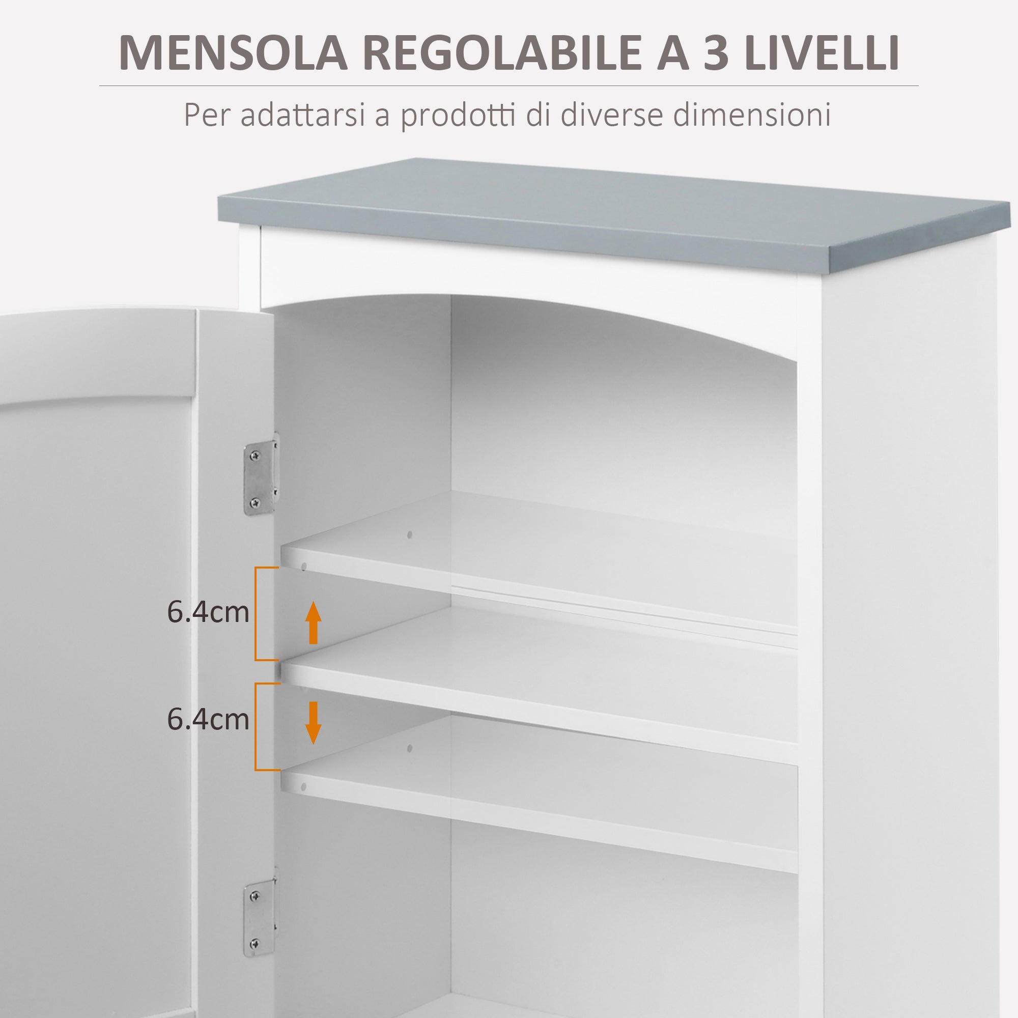 EASYCOMFORT Mobile Pensile Bagno a un'Anta con Mensola Regolabile,  41x18.5x52cm, Bianco e Grigio