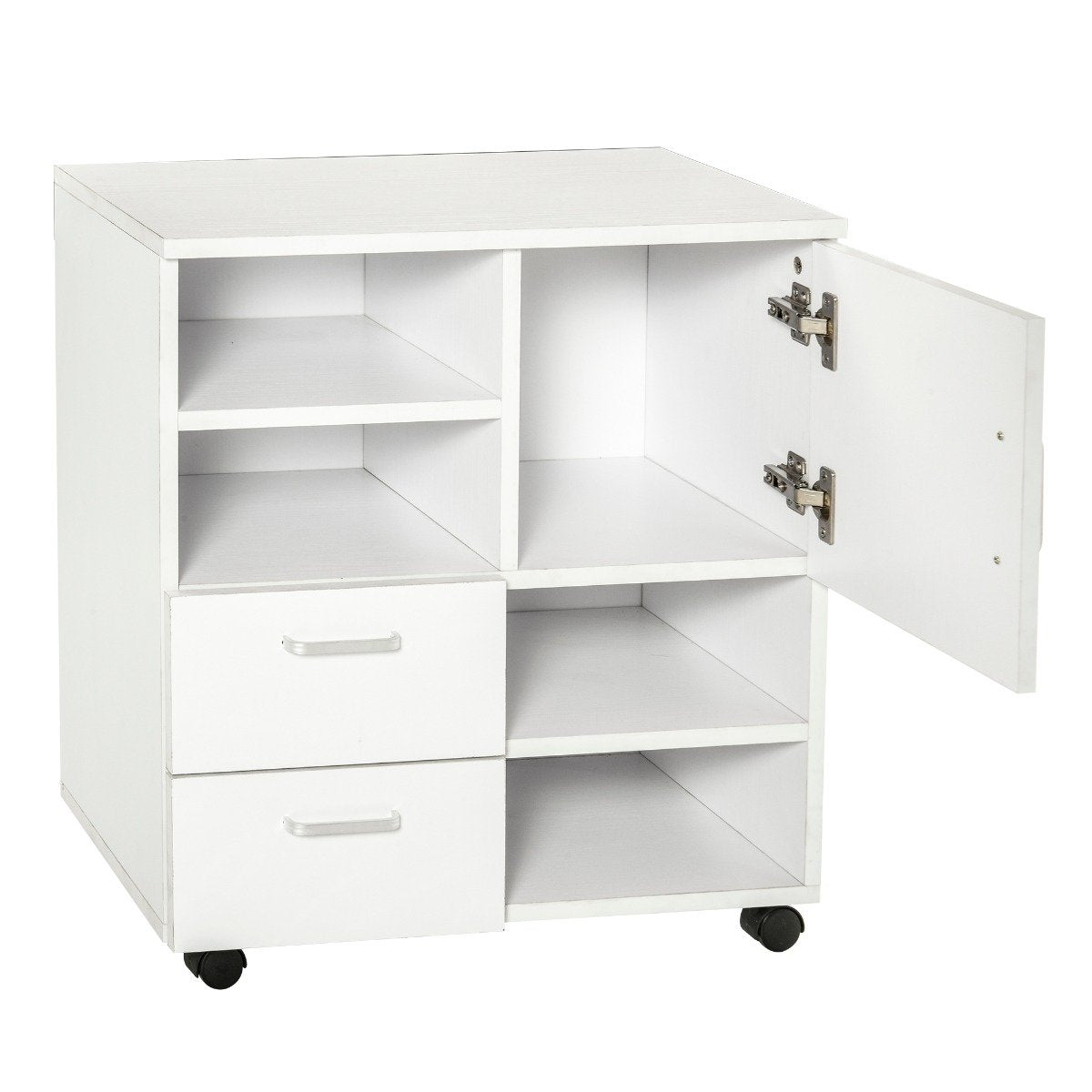 EASYCOMFORT Mobile per Stampante in Legno 2 Cassetti e 1 Anta, Bianco,  60x65x35cm