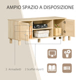 easycomfort easycomfort mobile porta tv con vani aperti e ante in rattan color legno 115x40x48cm