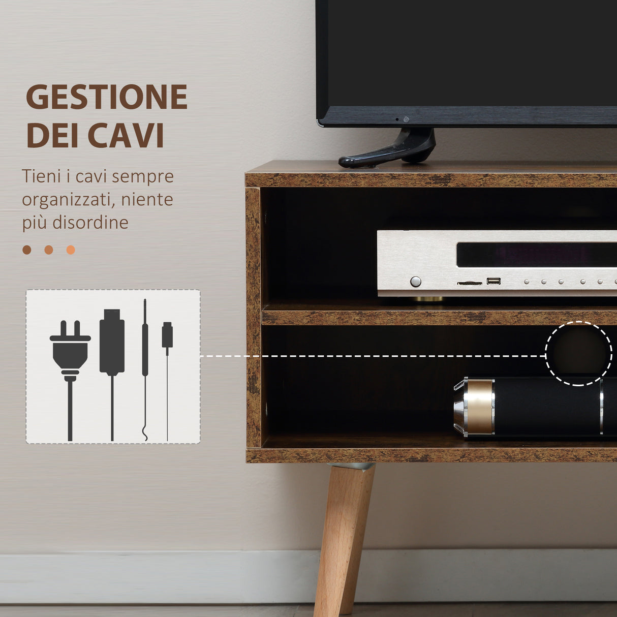 easycomfort easycomfort mobile porta tv fino a 55 con vano aperto e armadietto in legno 110x40x50cm marrone