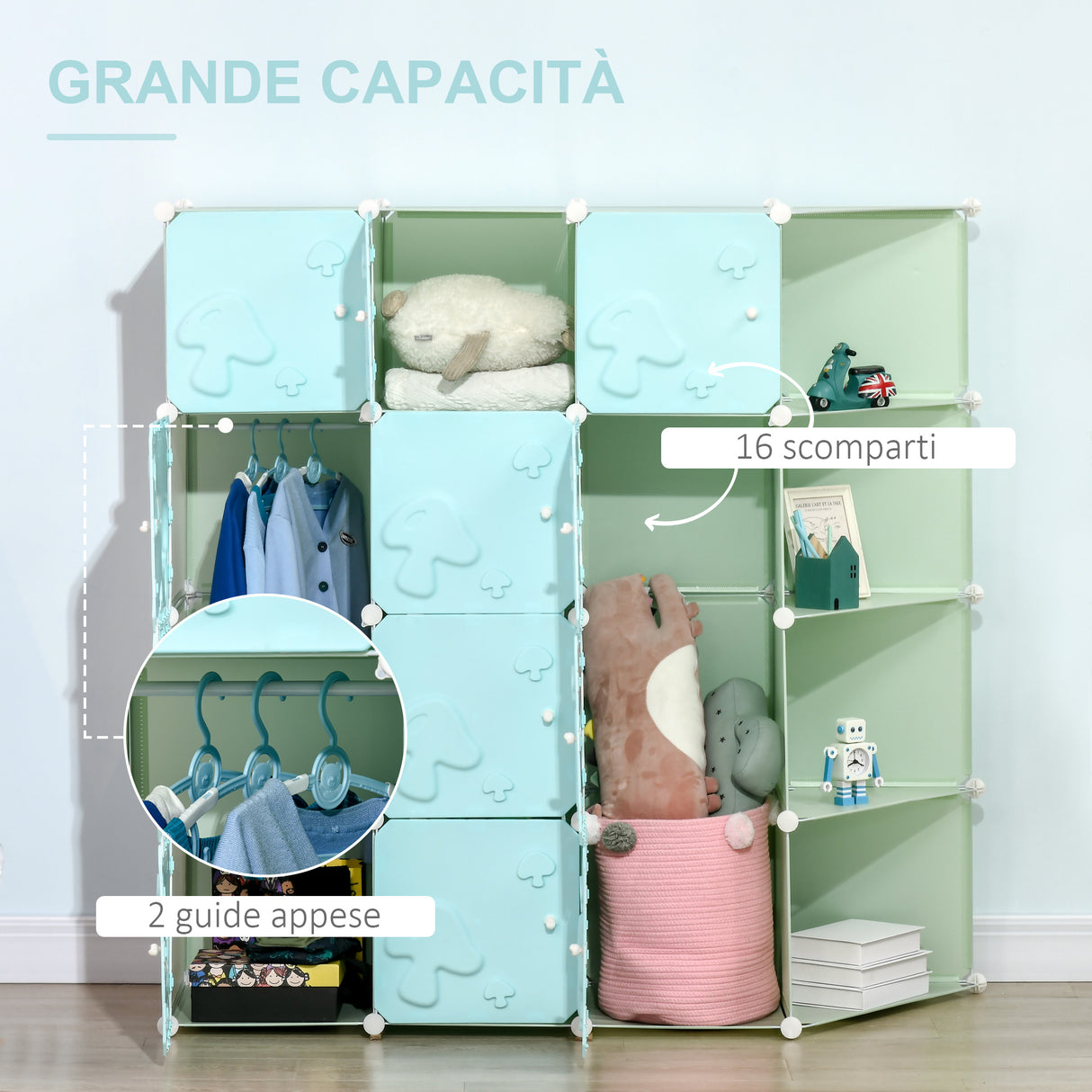 easycomfort easycomfort mobile scarpiera modulare salvaspazio a fungo 16 cubi in acciaio e pp 145x47x145 cm verde e blu