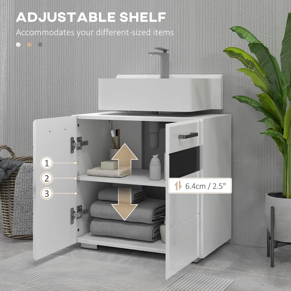 easycomfort easycomfort mobile sottolavabo in mdf con armadietto a 2 livelli con ripiano regolabile 60x36 5x56 cm bianco