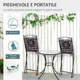 easycomfort easycomfort mobili da giardino set 3 pezzi con 2 sedie pieghevoli e 1 tavolino rotondo in metallo e ceramica