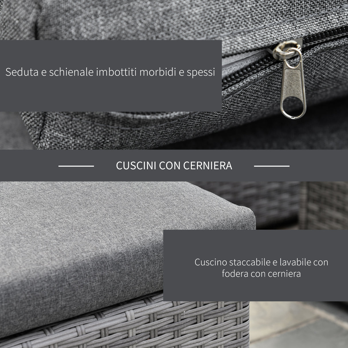 easycomfort easycomfort mobili da giardino set 3 pezzi in rattan pe con 2 divani e tavolino da caffe grigio