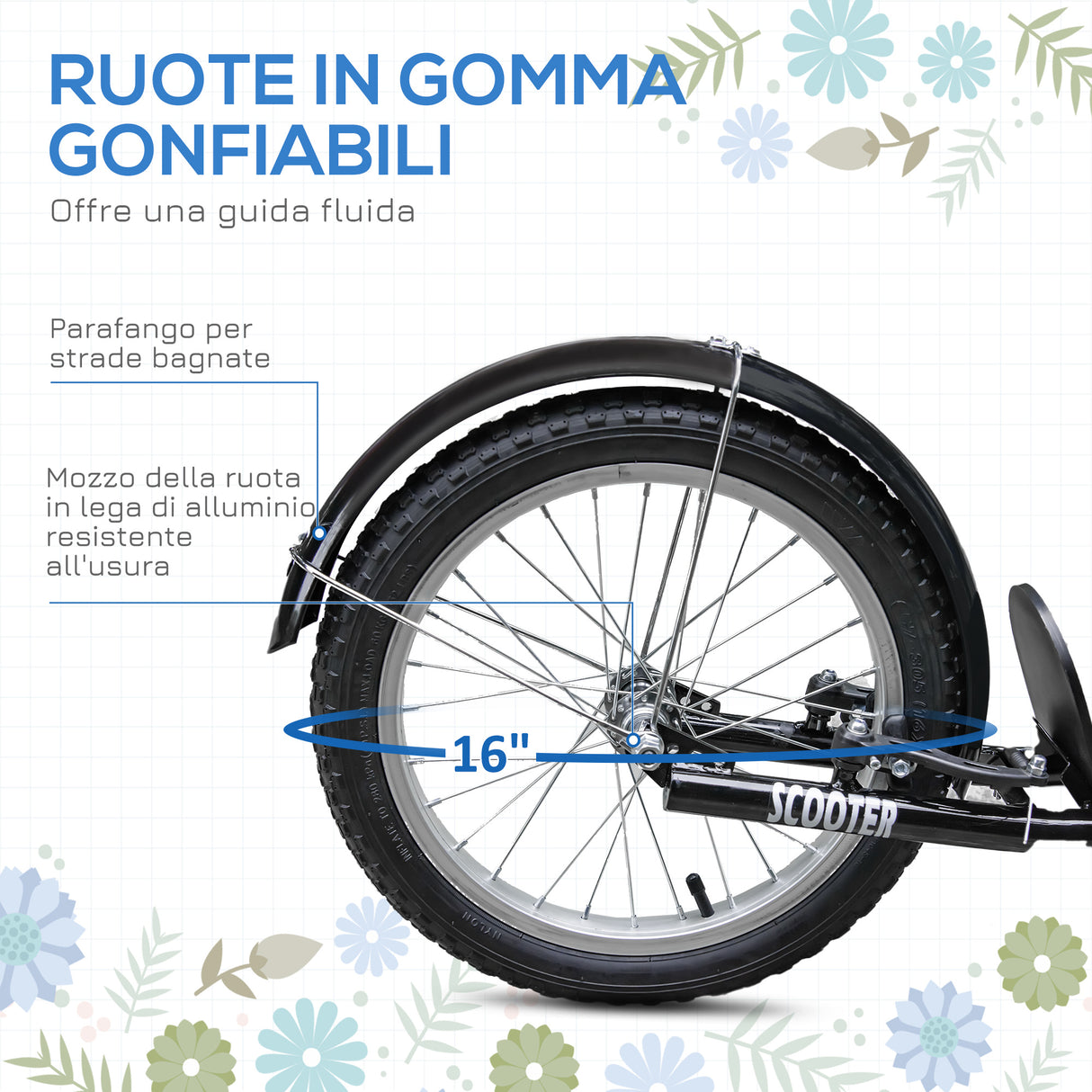 easycomfort easycomfort monopattino per bambini con ruote grandi 2 freni e manubrio regolabile cestino e porta borraccia blu