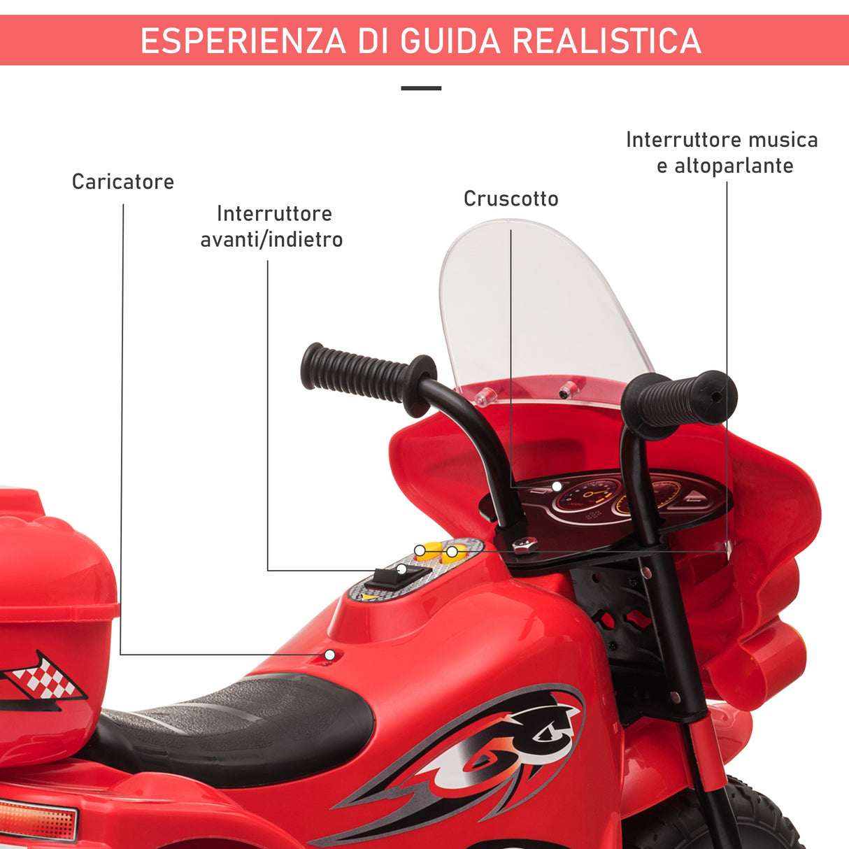 easycomfort easycomfort moto elettrica 6v per bambini 18 36 mesi con 3 grandi ruote luci e suoni realistici rosso 80x35x52cm