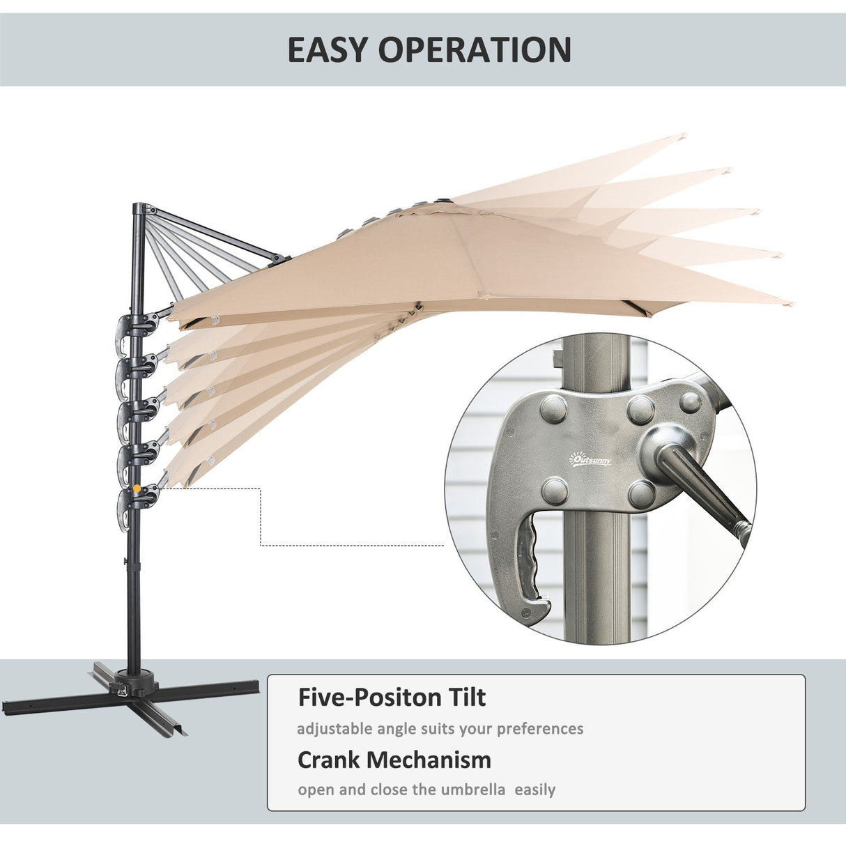 easycomfort easycomfort ombrellone da giardino 268x268x250cm a braccio girevole a 360 e inclinabile su 5 livelli khaki ean 8055776914350
