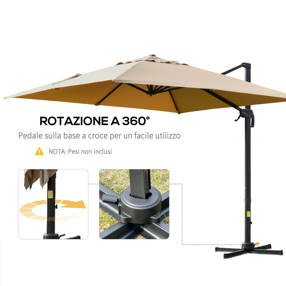 easycomfort easycomfort ombrellone da giardino a braccio 3x3m manovella e girevole a 360 khaki ean 8055776914466