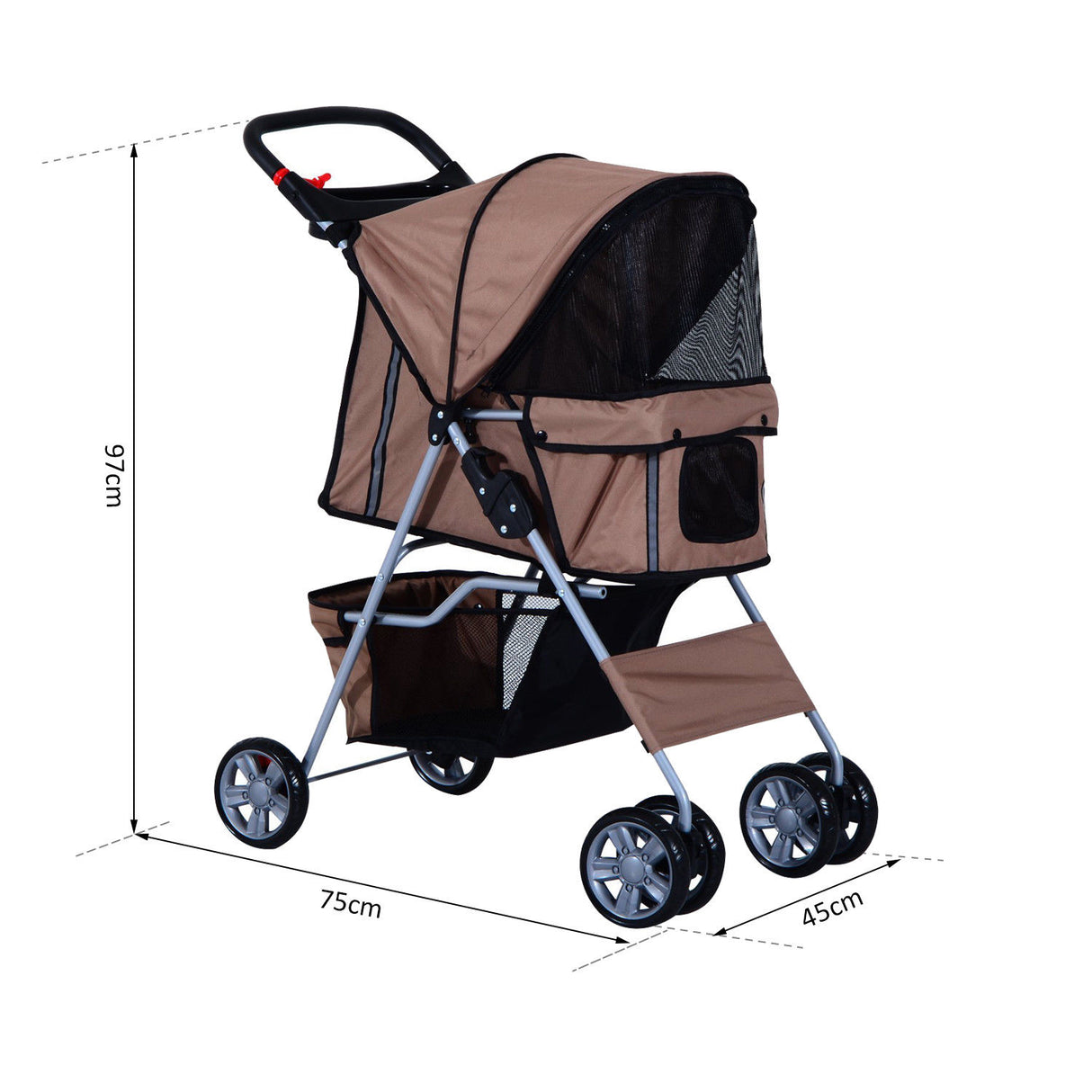 easycomfort easycomfort passeggino per cani pieghevole carrello per animali domestici caffe 75x45x97cm ean 8054111848947